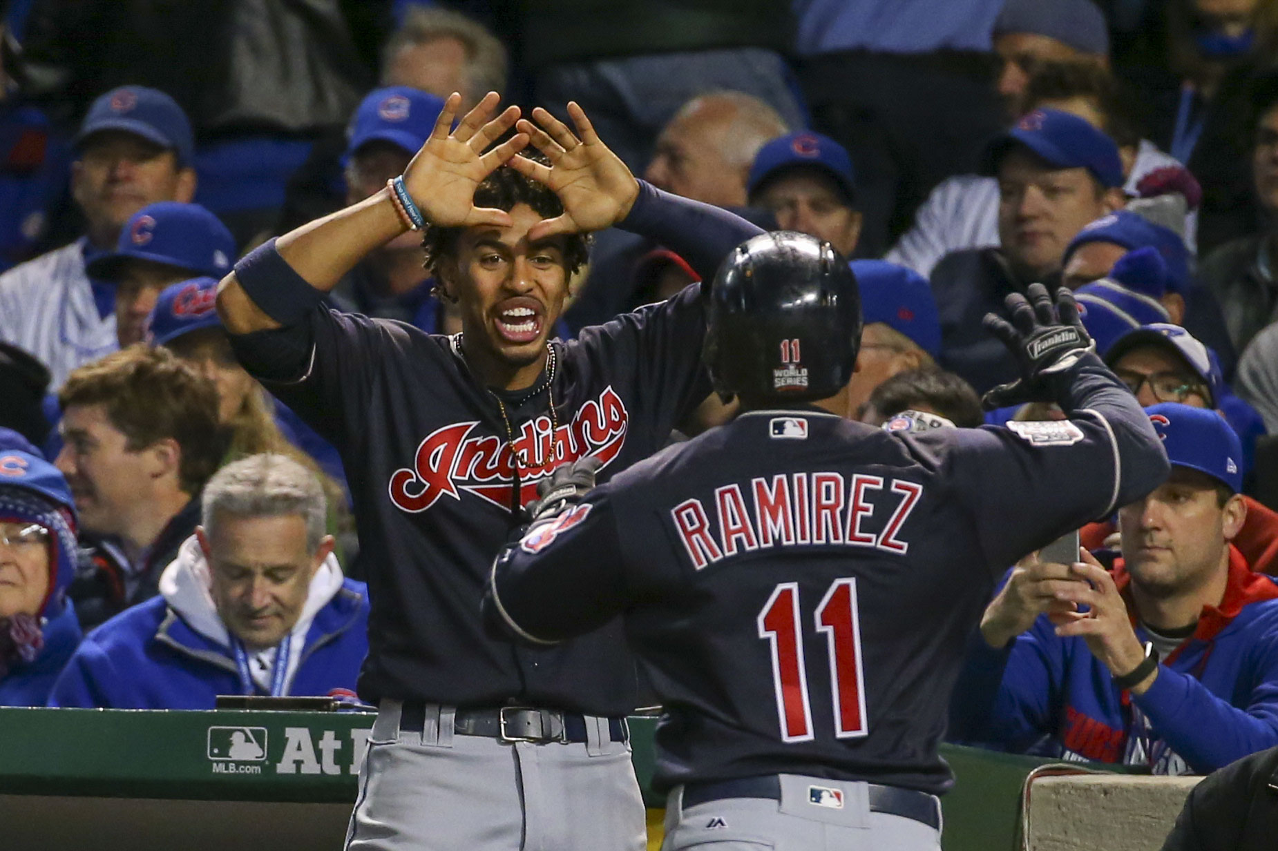 Cleveland Indians' Francisco Lindor poses with his teams baseball