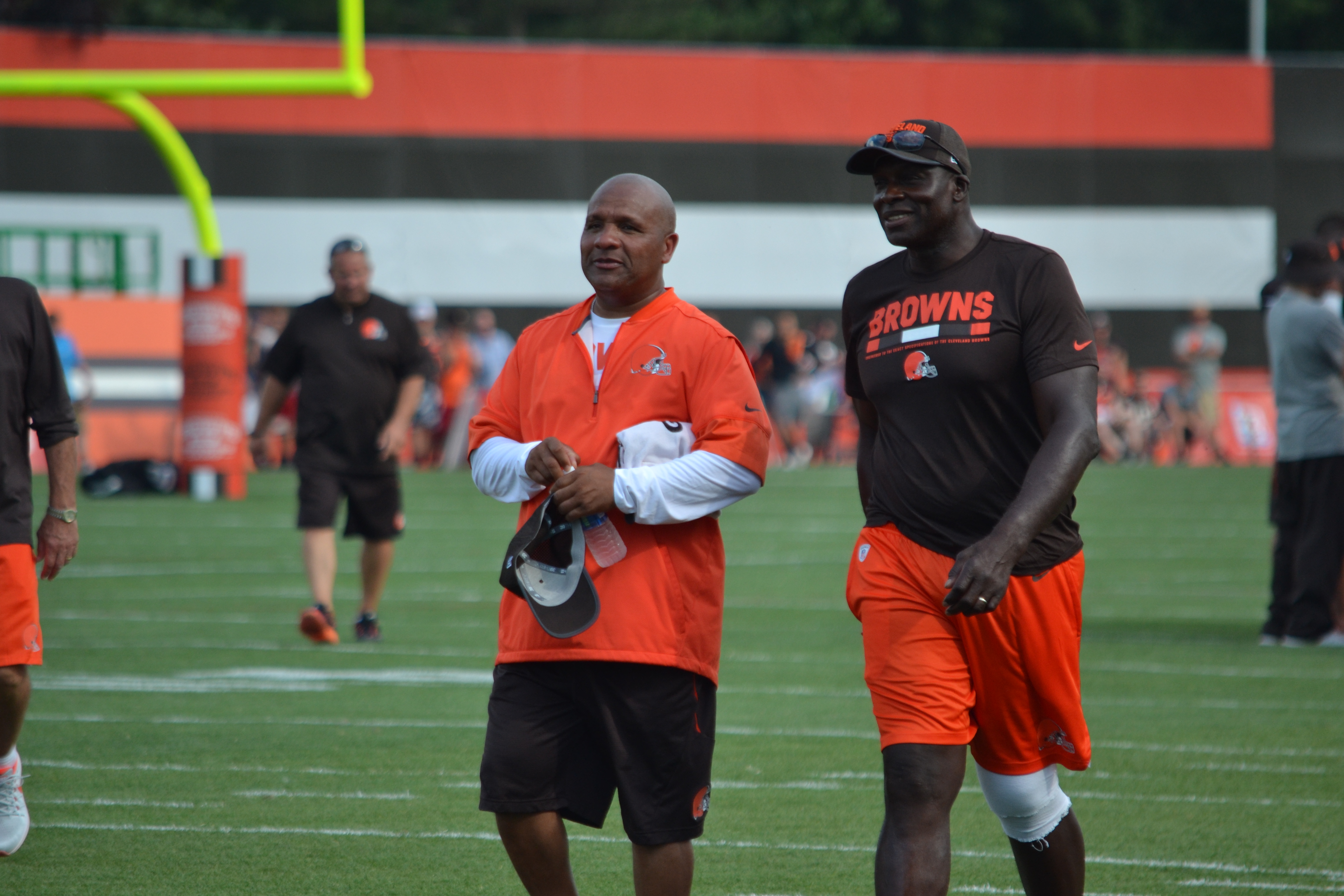 Defensive end Myles Garrett of the Cleveland Browns engages left