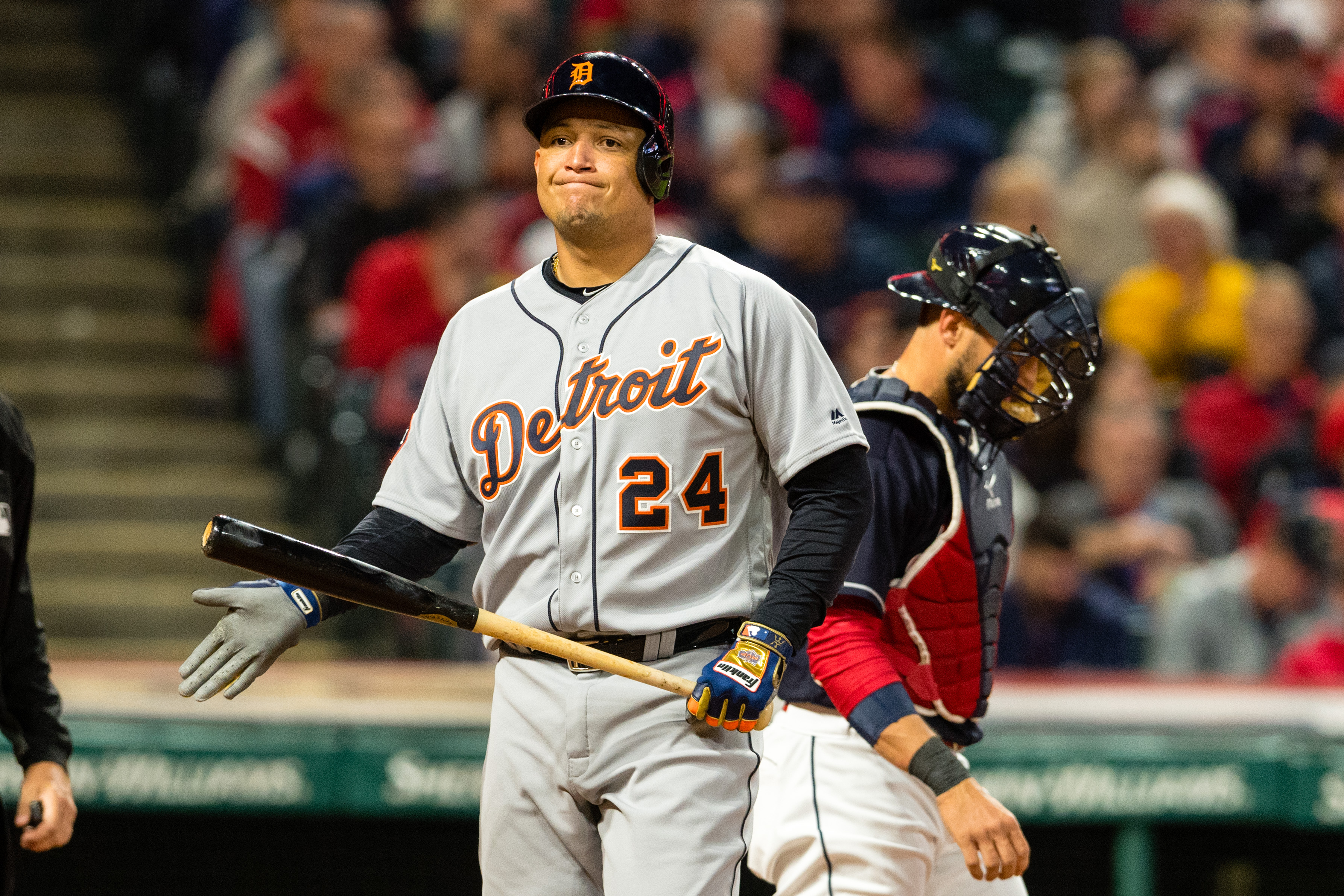 Miguel Cabrera of the Detroit Tigers fields during the Opening Day News  Photo - Getty Images