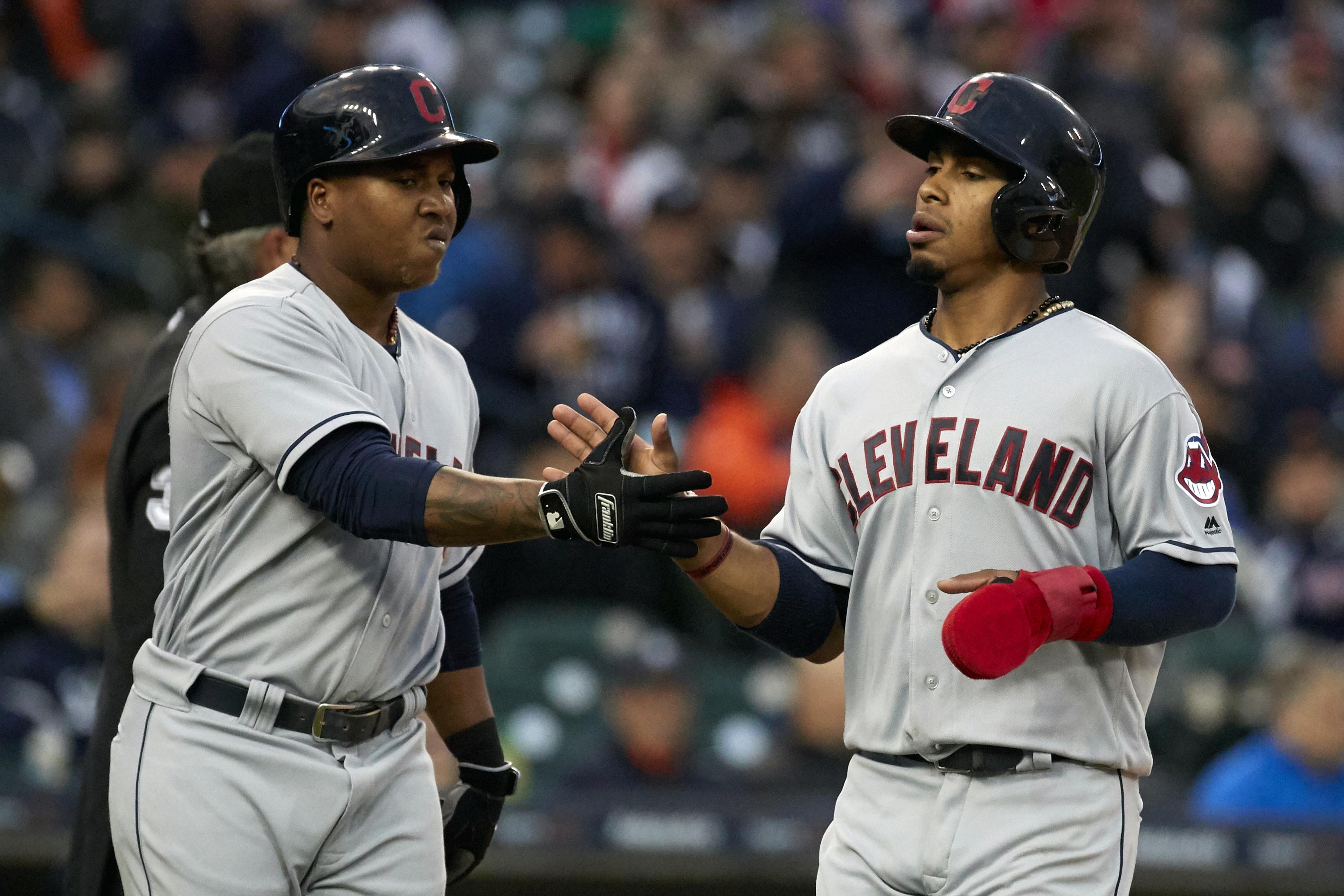 Cleveland Indians Jose Ramirez and Francisco Lindor, during