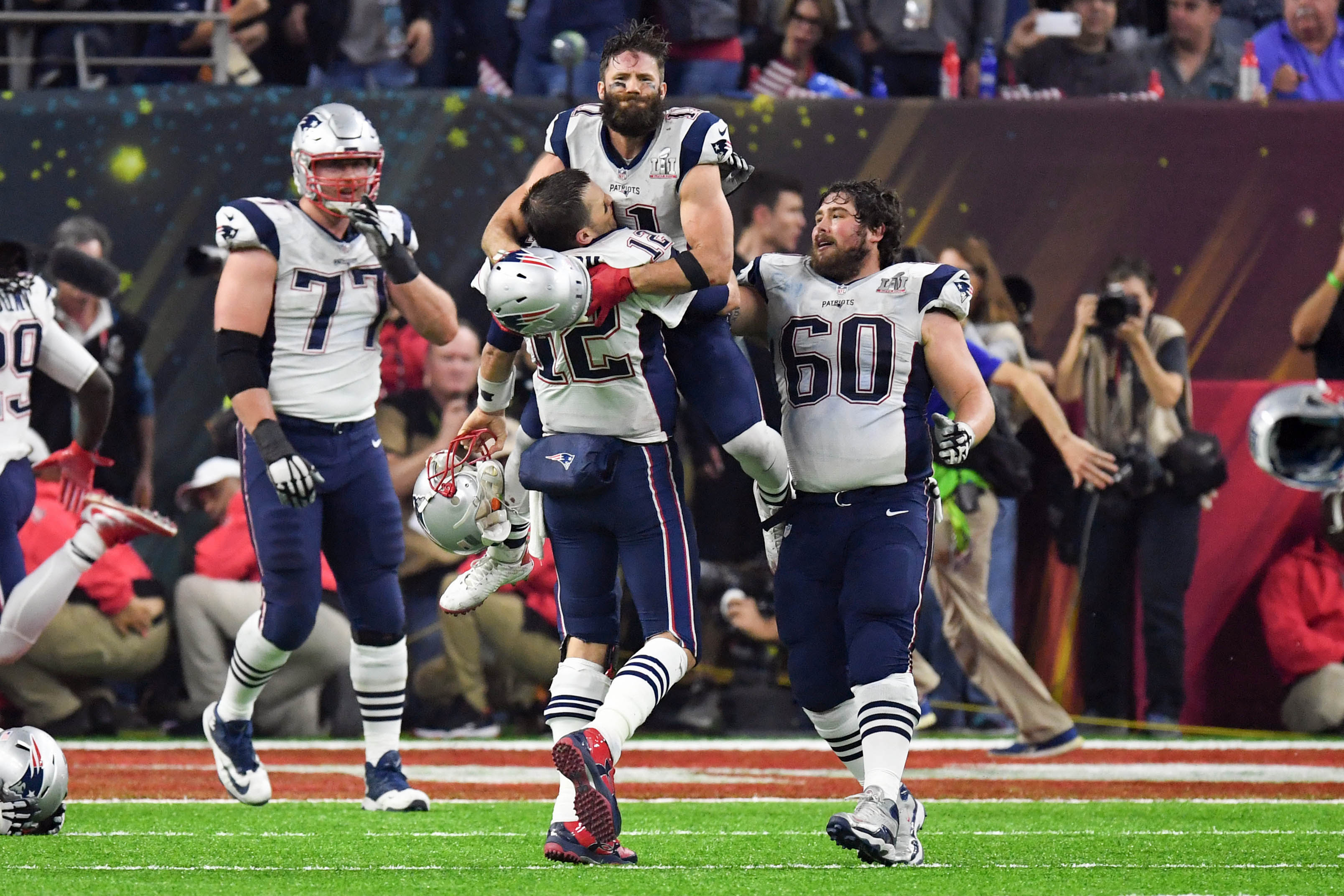 thumbnail image 2 of Julian Edelman Patriots Super Bowl LI "The Catch" Framed Wall Art - 8x10 Photo With Plaque & Pin 2 of 14